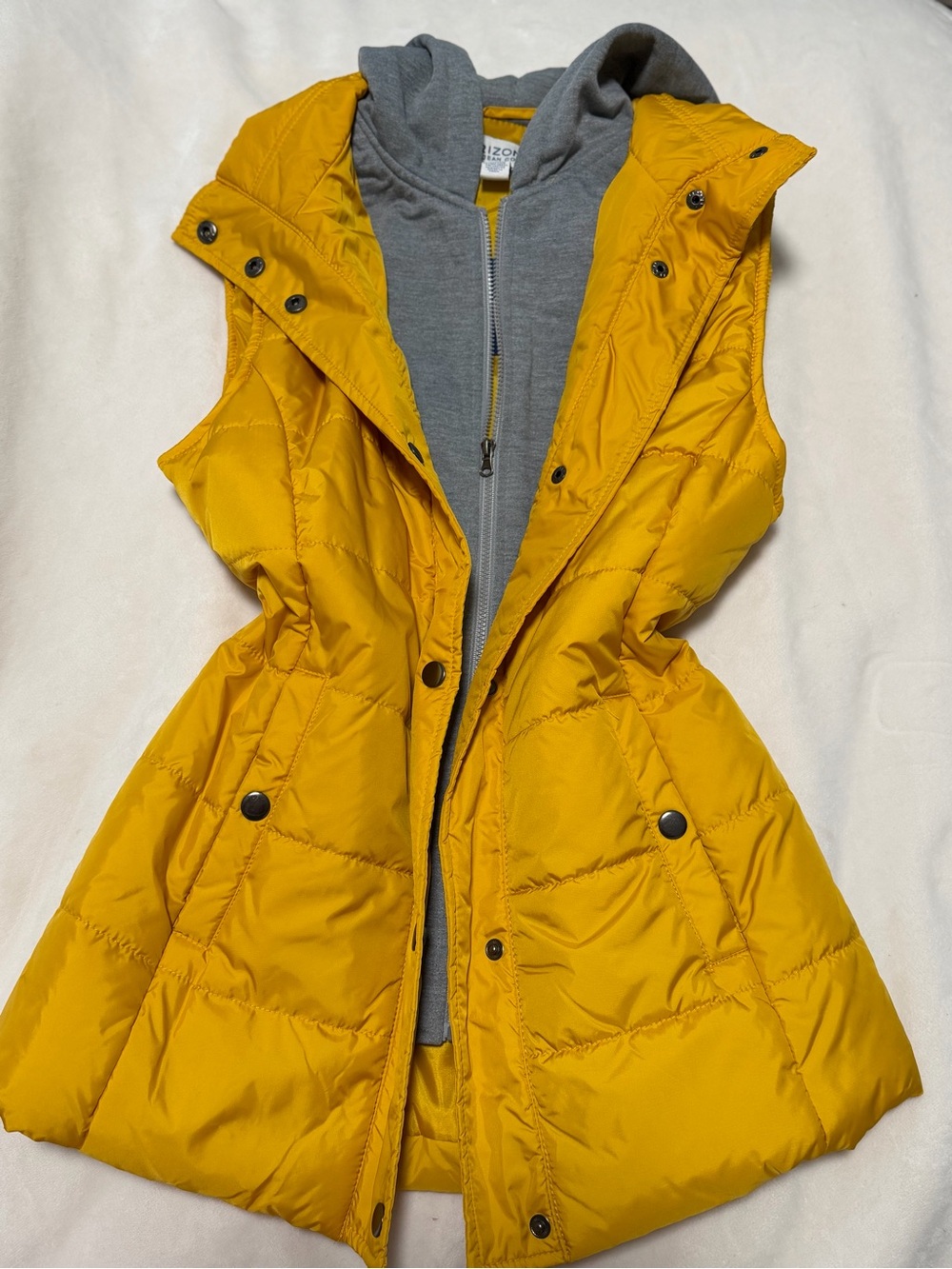 Yellow Puffer Vest with Gray Hoodie Insert